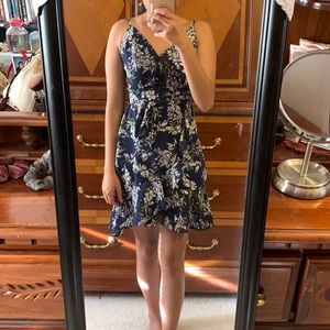 Spaghetti strap high-low print dress